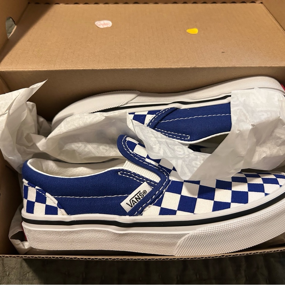 Vans Blue and White Sneakers with Checkerboard Pattern